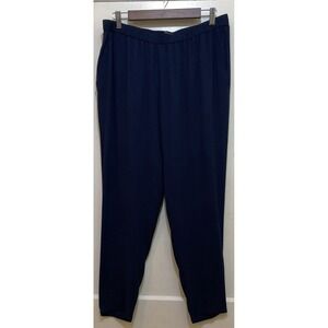 Eileen‎ Fisher Pants 100% Silk Womens M Pull On Tapered Blue Office Quiet Luxury
